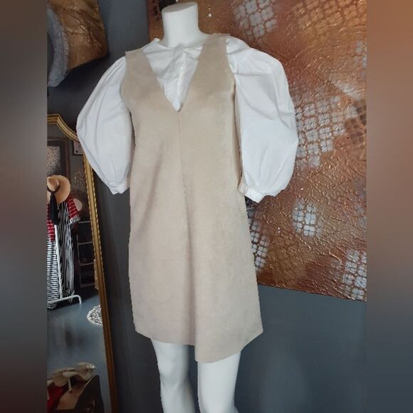 Nwt Zara Faux Suede Pinafore Style Mini Dress - Picture 13 of 14